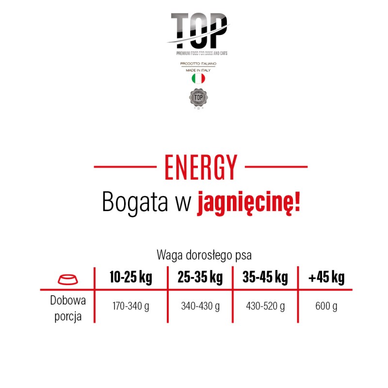 TOP Premium Food Adult Dog Energy M/L 20kg z jagnięciną
