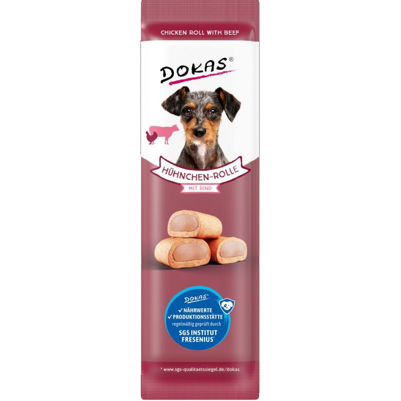 DOKAS miękkie poduszeczki kurczak z wołowiną 10g 201981 Krótka data ważności do 30.04.2026!