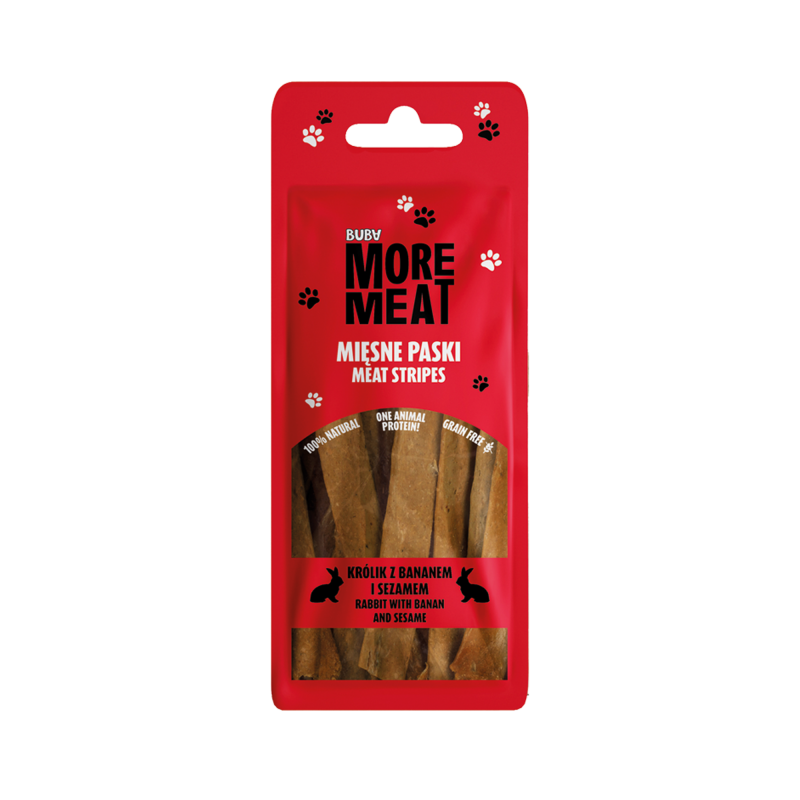 BUBAlicious More Meat paski 70g królik z bananem i sezamem 3759 Termin przydatności do spożycia 10.2026