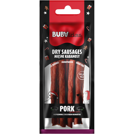 BUBAlicious More Meat XMAS kabanosy 70g wieprzowina z dodatkiem rozmarynu 8100 Krótki termin przydatności do spożycia 10.2026