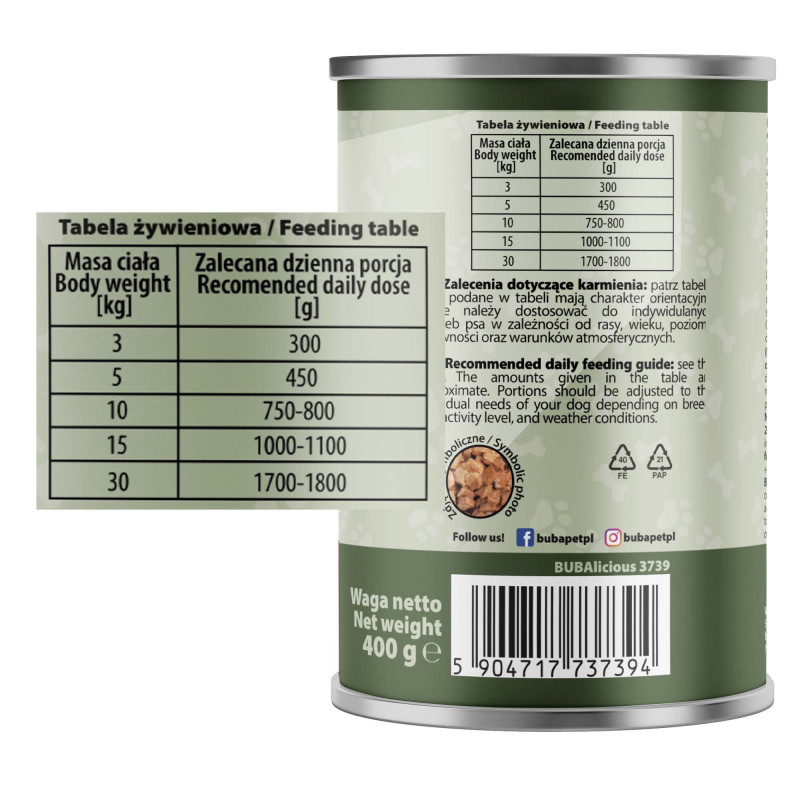 BUBAlicious Daily karma dla psa 400g z DZICZYZNĄ kawałki w sosie 3739