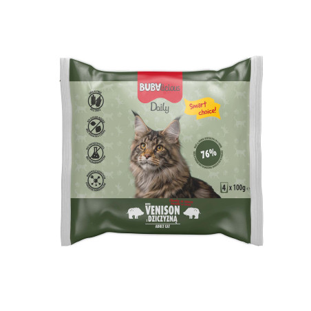 BUBAlicious Daily saszetki dla kota 100g z DZICZYZNĄ kawałki w delikatnym sosie 3942