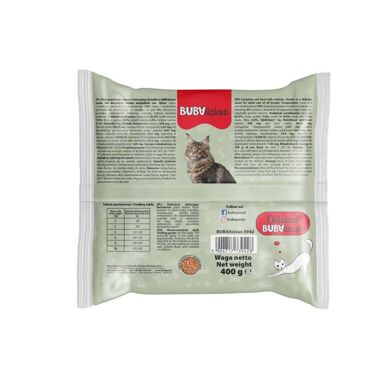 BUBAlicious Daily saszetki dla kota 100g z DZICZYZNĄ kawałki w delikatnym sosie 3942