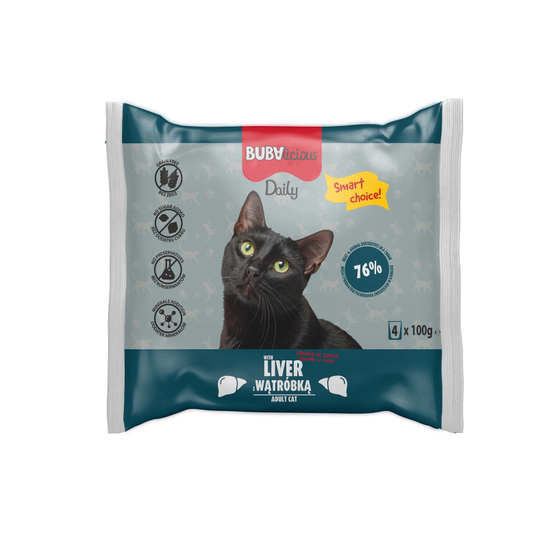 BUBAlicious Daily saszetki dla kota 100g z WĄTRÓBKĄ kawałki w delikatnym sosie 8783