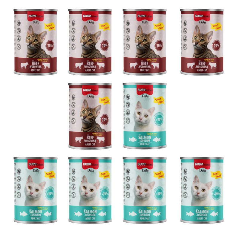 BUBAlicious Daily karma dla kota 400g MIX z ŁOSOSIEM i WOŁOWINĄ