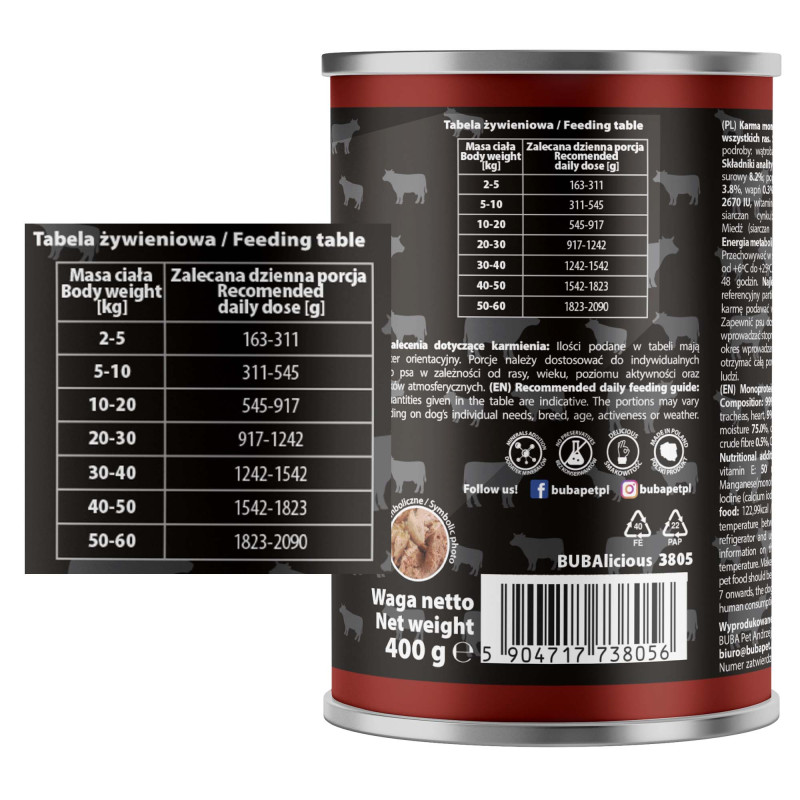 BUBAlicious More Meat mono karma dla psa Pure Line 400g WOŁOWINA 3805