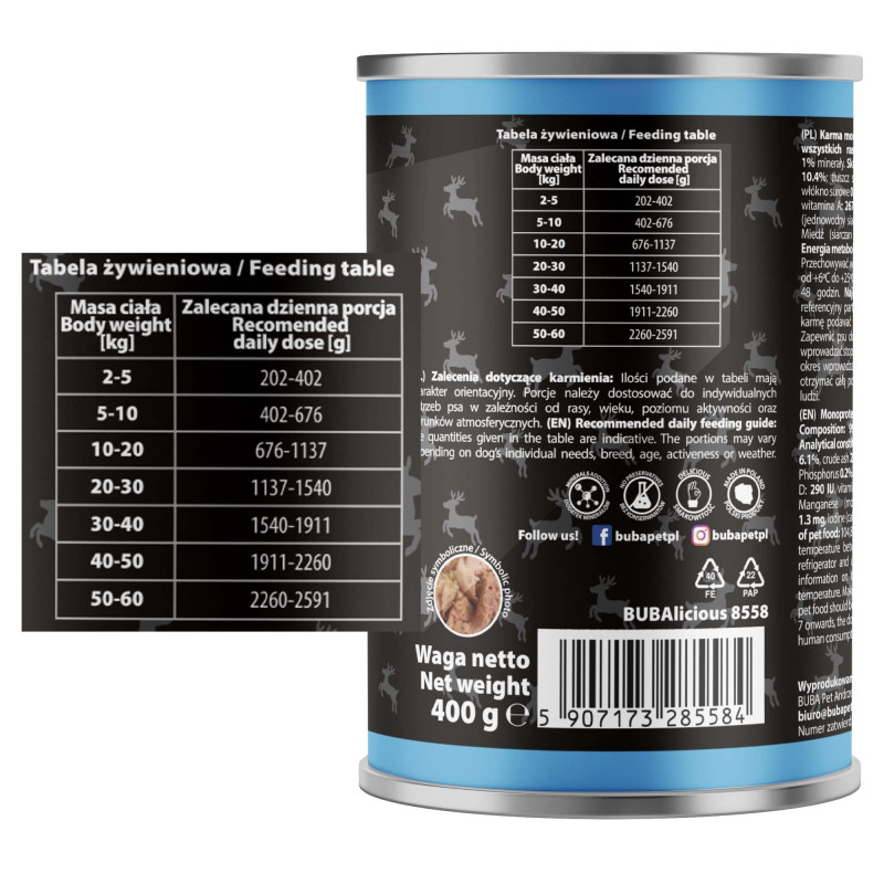 BUBAlicious More Meat mono karma dla psa Pure Line 400g RENIFER 8558