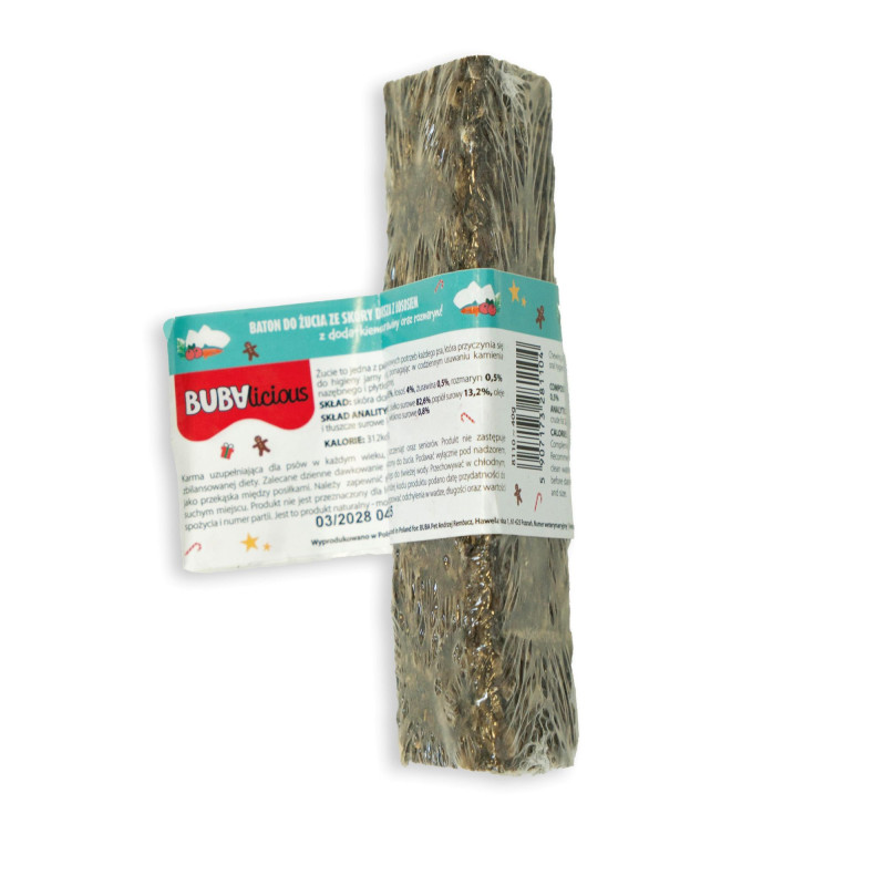 Bubalicious XMAS Baton ze skóry dorsza z łososiem i z dodatkiem żurawiny oraz rozmarynu 12cm 8110 BOX40