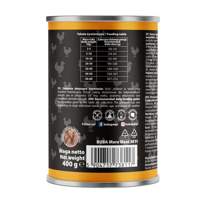 BUBAlicious More Meat mono karma dla psa Pure Line 400g INDYK 3811