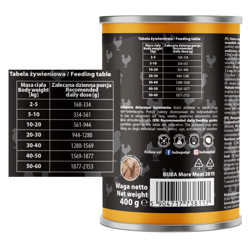 BUBAlicious More Meat mono karma dla psa Pure Line 400g INDYK 3811