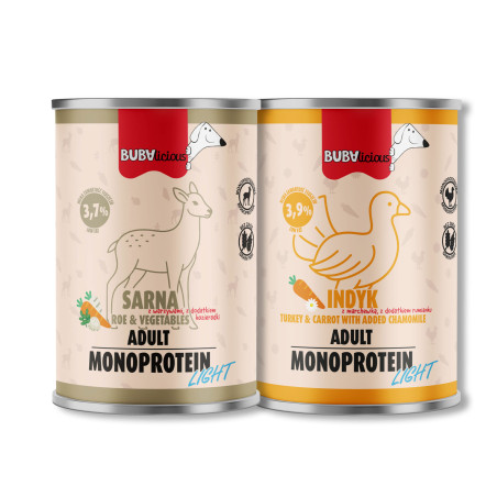 BUBAlicious LIGHT mono karma dla psa 400g SARNA INDYK MIX