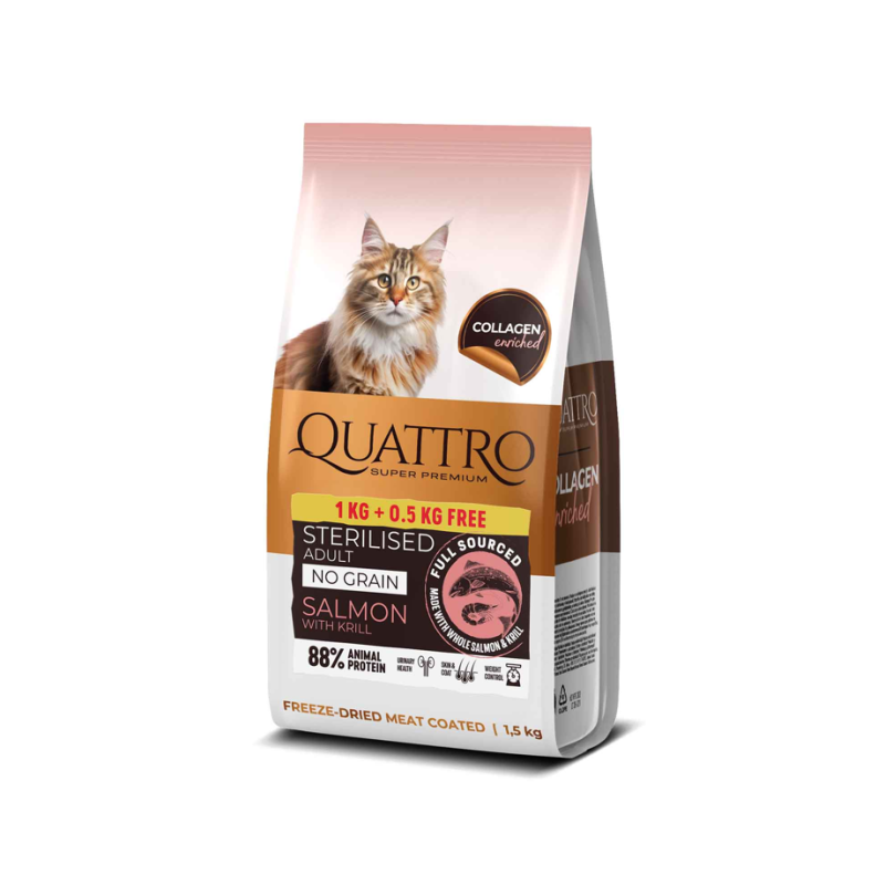 QUATTRO Adult No Grain Sterilised SALMON&KRILL bezzbożowa karma dla kota