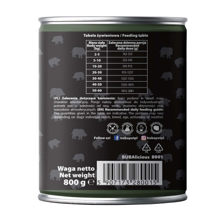 BUBAlicious More Meat mono karma dla psa Pure Line 800g DZIK 8001