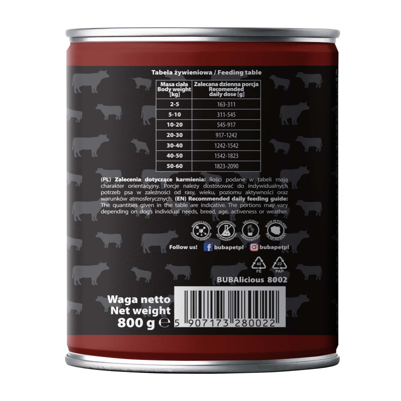 BUBAlicious More Meat mono karma dla psa Pure Line 800g WOŁOWINA 8002