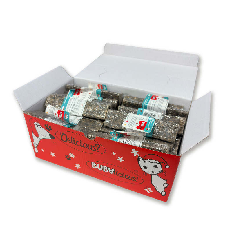 Bubalicious XMAS Baton ze skóry dorsza z łososiem i z dodatkiem żurawiny oraz rozmarynu 12cm 8110 BOX40
