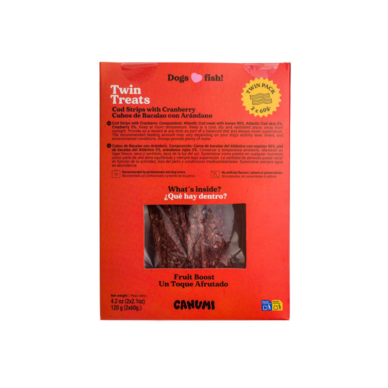 CANUMI Twin Treats – Paski Dorsza z Żurawiną przysmak dla Psa 2x70g