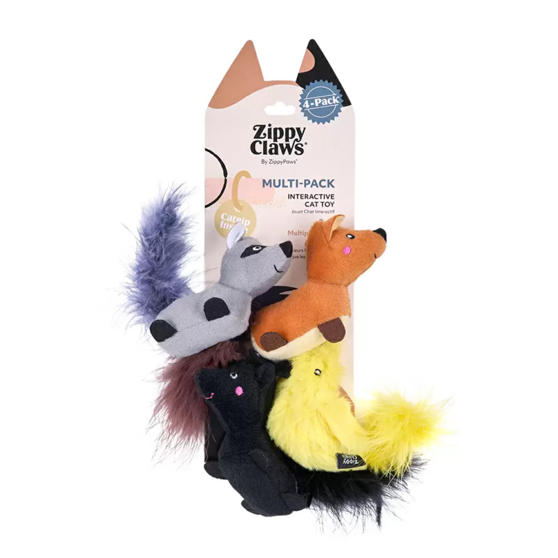 ZippyClaws Pluszowe zabawki dla kota z kocimiętką i piórkami 4-Pack ZC536