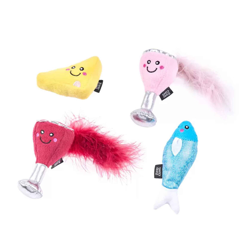 ZippyClaws Zestaw 4 pluszowych zabawek dla kota Kocia Uczta ZC537