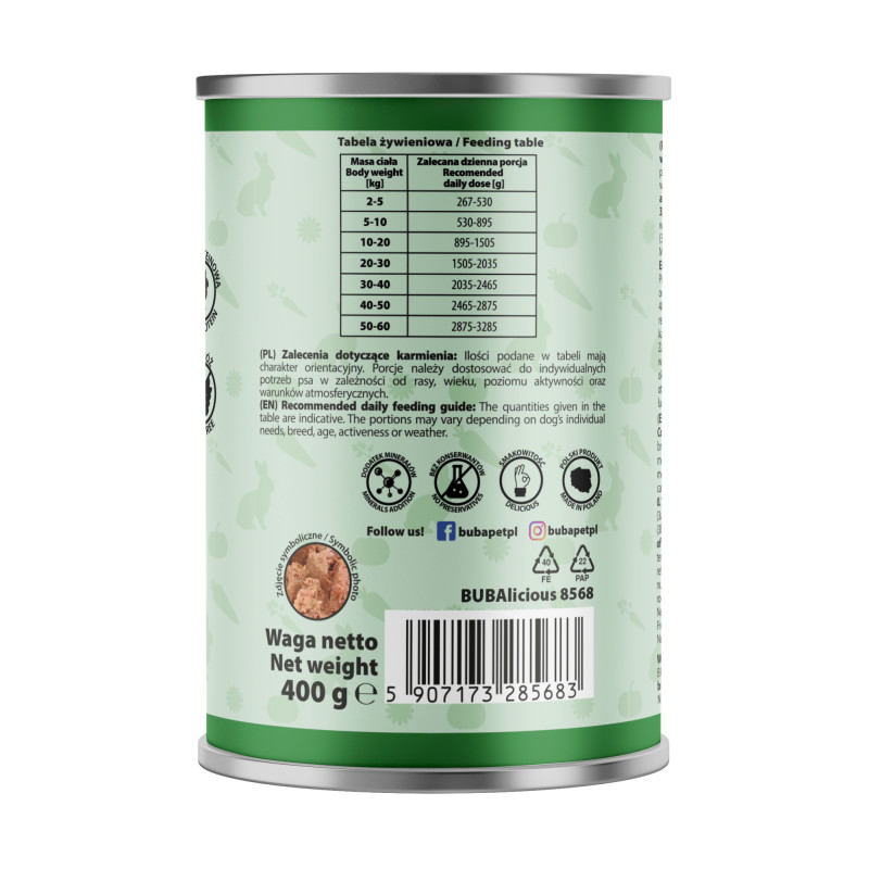 BUBAlicious mono karma dla psa SENSITIVE 400g KRÓLIK 8568