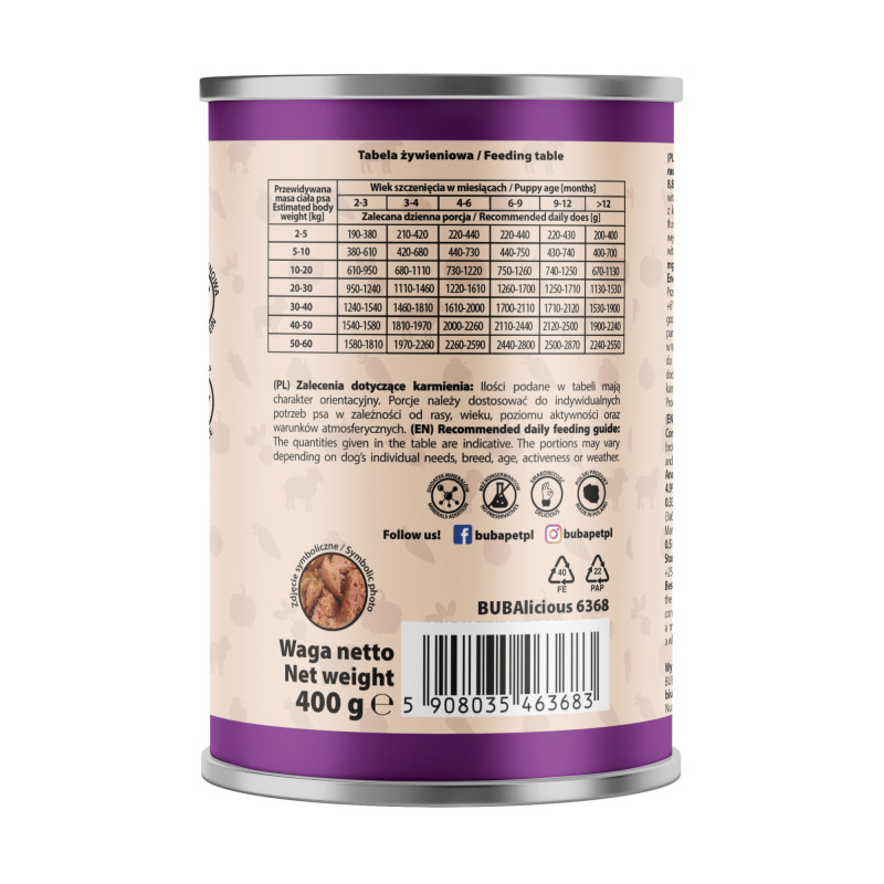 BUBAlicious mono karma dla psa 400g Puppy JAGNIĘCINA 6368