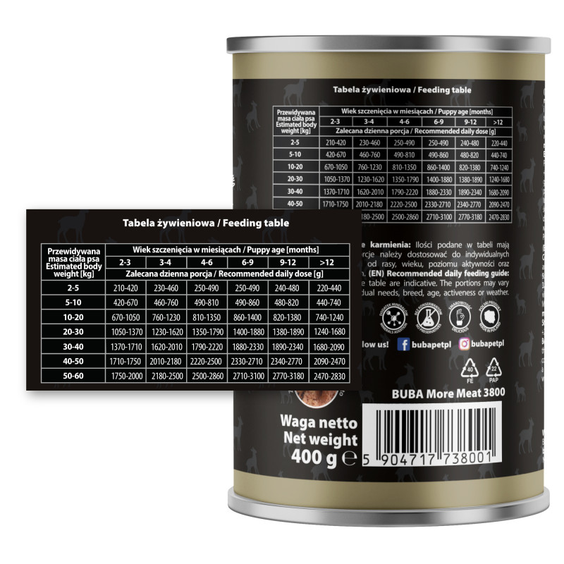 BUBAlicious More Meat mono karma dla szczeniąt Pure Line 400g PUPPY SARNA 3800