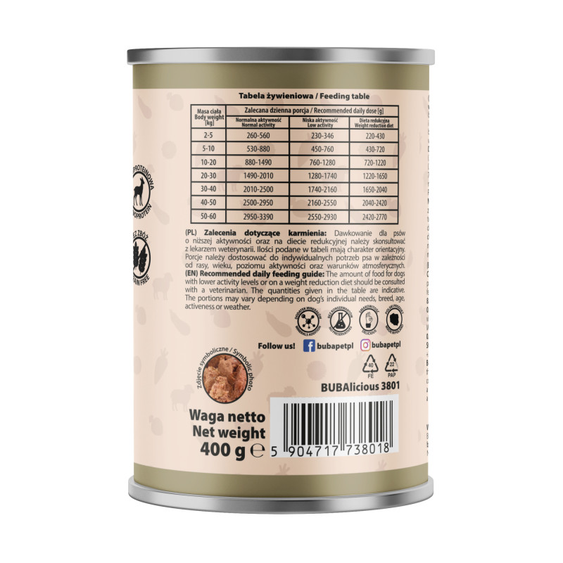 BUBAlicious LIGHT mono karma dla psa 400g SARNA 3801