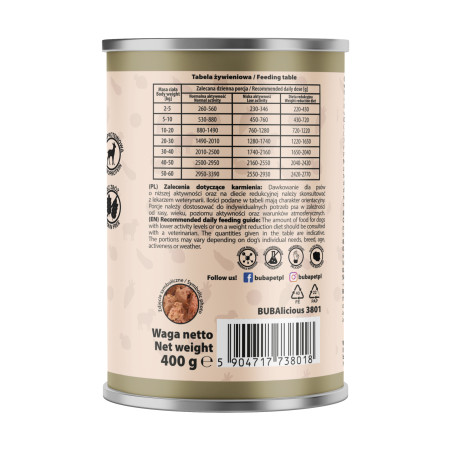 BUBAlicious LIGHT mono karma dla psa 400g SARNA 3801