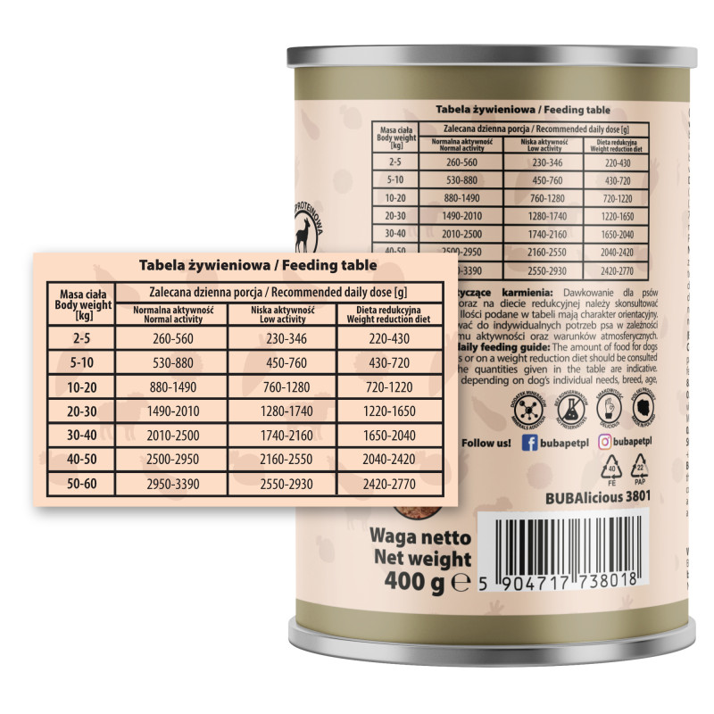 BUBAlicious LIGHT mono karma dla psa 400g SARNA 3801