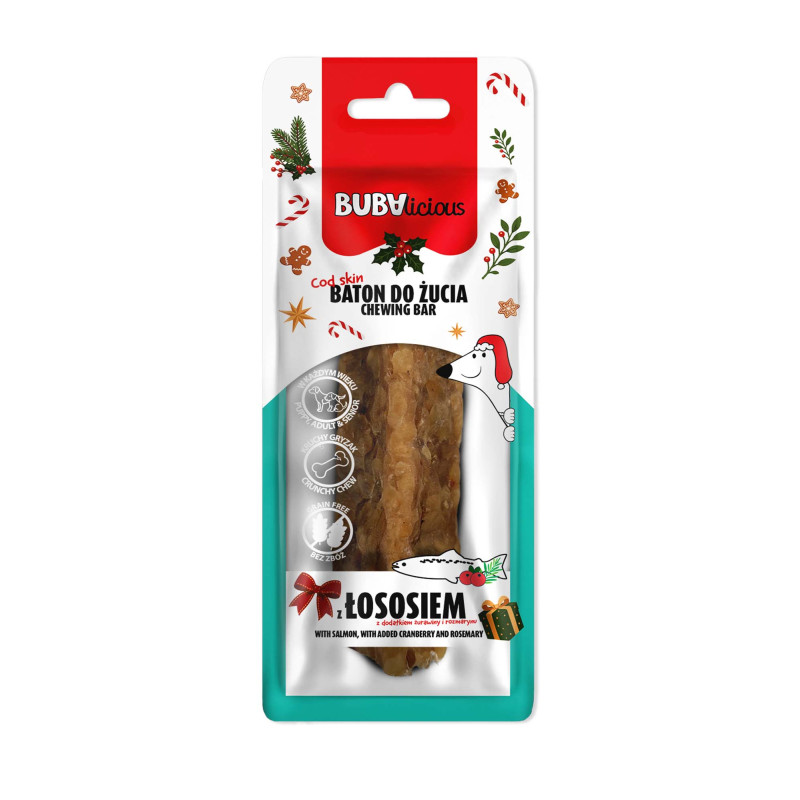 Bubalicious XMAS Baton Puppy&Senior dla psa z łososiem, z dodatkiem żurawiny i rozmarynu 8110